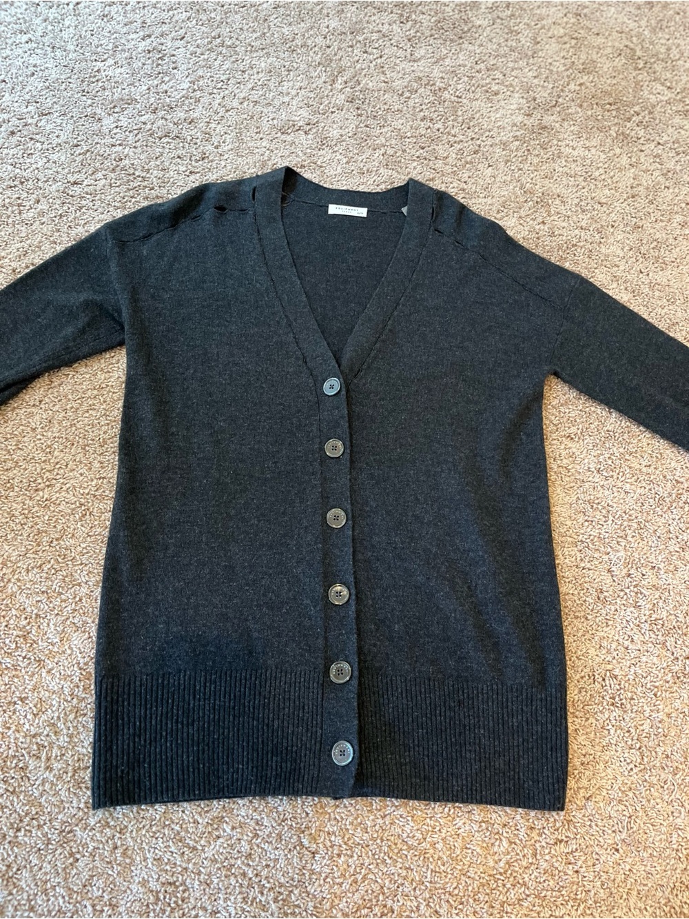 Equipment XS Charcoal Grey Long Wool and Cashmere V-Neck Button Cardigan Sweater